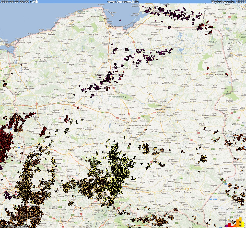 Mapa wyładowań Polska (dokladna) 2026-06-30