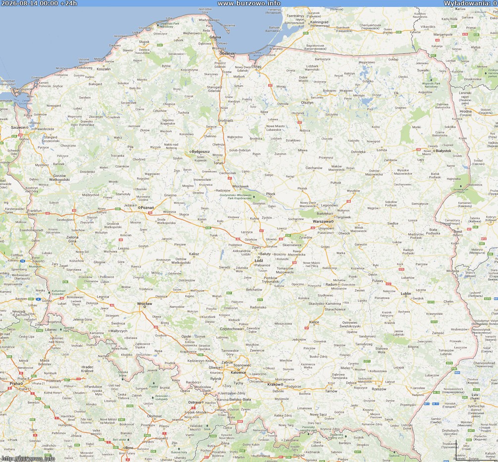 Mapa wyładowań Polska (dokladna) 2026-08-15